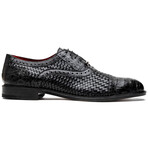 John // Caiman & Calf Leather Oxford Shoes // Black (US: 8.5)