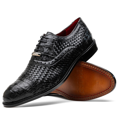 John // Caiman & Calf Leather Oxford Shoes // Black (US: 7)