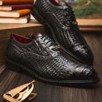 John // Caiman & Calf Leather Oxford Shoes // Black (US: 8.5)