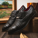 John // Caiman & Calf Leather Oxford Shoes // Black (US: 8.5)