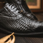 John // Caiman & Calf Leather Oxford Shoes // Black (US: 8.5)