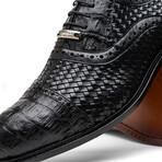 John // Caiman & Calf Leather Oxford Shoes // Black (US: 8.5)