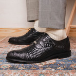 John // Caiman & Calf Leather Oxford Shoes // Black (US: 8.5)