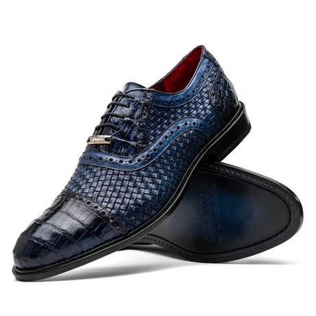 John // Caiman & Calf Leather Oxford Shoes // Navy (US: 7)