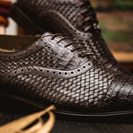 John // Caiman & Calf Leather Oxford Shoes // Brown (US: 9.5)