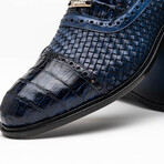 John // Caiman & Calf Leather Oxford Shoes // Navy (US: 9)