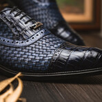 John // Caiman & Calf Leather Oxford Shoes // Navy (US: 9)