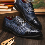 John // Caiman & Calf Leather Oxford Shoes // Navy (US: 9)