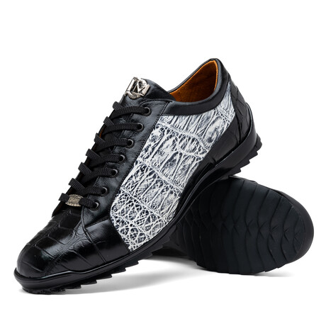 Cairo // Alligator Leather Sneakers // Black + Newspaper (US: 7)