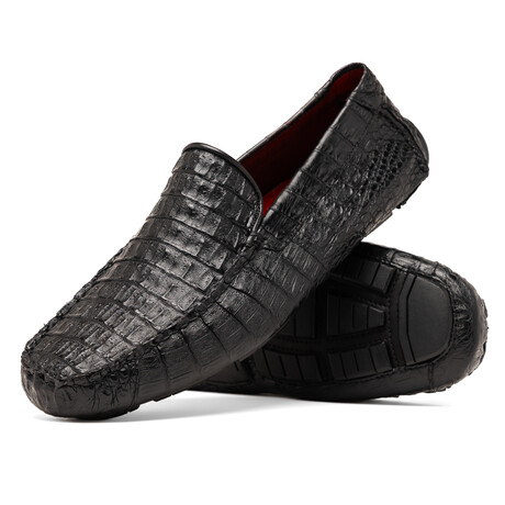 Remo // Caiman Leather Penny Loafers // Black (US: 7)