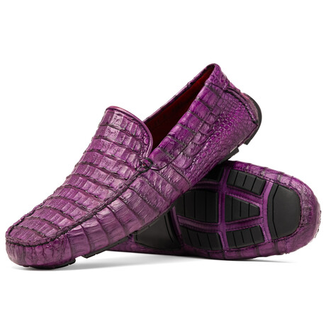 Remo // Caiman Leather Penny Loafers // Purple (US: 7)