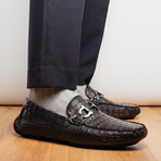 Parma // Caiman Belly Leather Bit Loafers // Black + Cherry (US: 9)