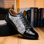 Cairo // Alligator Leather Sneakers // Black + Newspaper (US: 8.5)