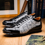 Cairo // Alligator Leather Sneakers // Black + Newspaper (US: 8.5)