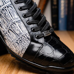 Cairo // Alligator Leather Sneakers // Black + Newspaper (US: 8.5)