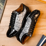 Cairo // Alligator Leather Sneakers // Black + Newspaper (US: 8.5)