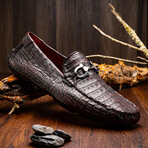 Parma // Caiman Belly Leather Bit Loafers // Black + Cherry (US: 9)