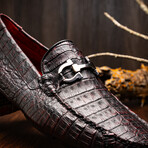 Parma // Caiman Belly Leather Bit Loafers // Black + Cherry (US: 9)