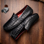 Remo // Caiman Leather Penny Loafers // Black (US: 8.5)