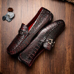 Parma // Caiman Belly Leather Bit Loafers // Black + Cherry (US: 9)