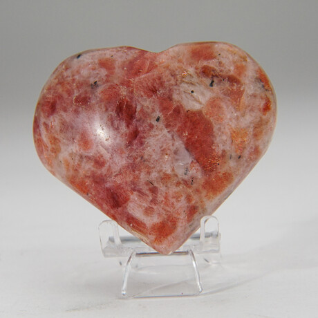 Genuine Polished Sunstone Heart with a Black Velvet Pouch