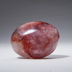 Genuine Polished Strawberry Quartz Palm Stone with Velvet Pouch