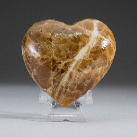 Genuine Polished Brown Onyx Heart with a Black Velvet Pouch