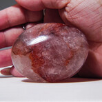 Genuine Polished Strawberry Quartz Palm Stone with Velvet Pouch