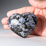 Genuine Polished Indigo Gabbro Heart with a Black Velvet Pouch // Medium