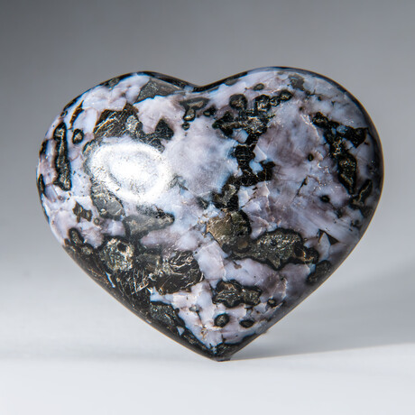 Genuine Polished Indigo Gabbro Heart with a Black Velvet Pouch // Medium