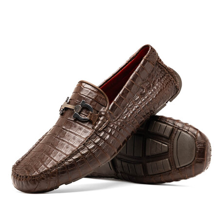 Parma // Caiman Belly Leather Bit Loafers // Brown (US: 7)