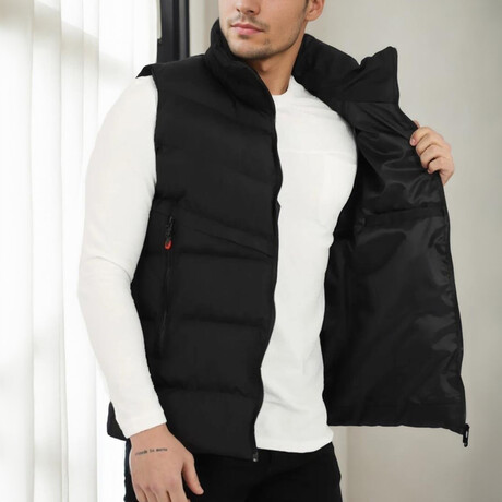 Striped Quilted Vest // Black (S)