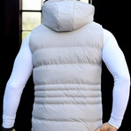 Hooded Striped Quilted Vest // White (S)