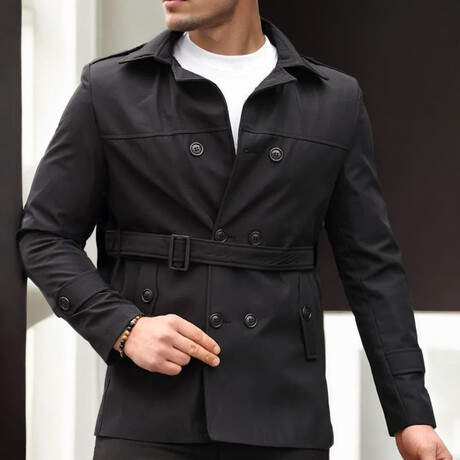 Lightweight w/Belt Detail Pea Coat // Black (S)