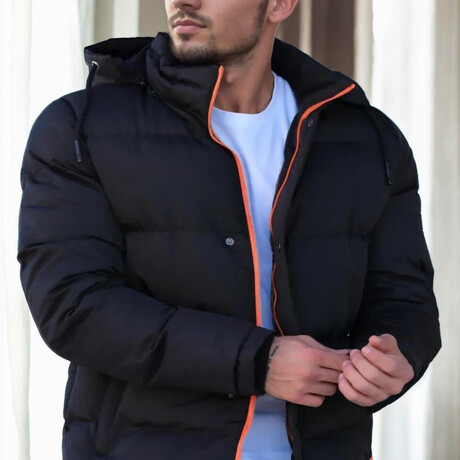 Puffer Jacket // Black + Orange (S)