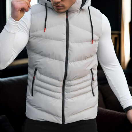 Hooded Striped Quilted Vest // White (S)