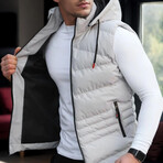 Hooded Striped Quilted Vest // White (S)