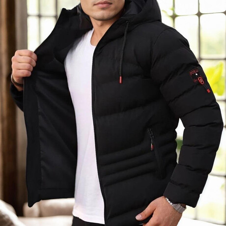 Slim Fit Hooded Puffer Jacket // Black (S)