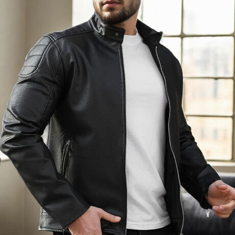 Faux Leather Racer Jacket // Black (S)