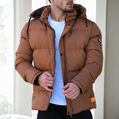 Puffer Jacket // Tan + Black (S)