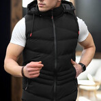 Hooded Striped Quilted Vest // Black (M)