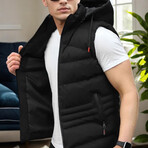 Hooded Striped Quilted Vest // Black (M)