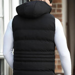 Hooded Striped Quilted Vest // Black (M)