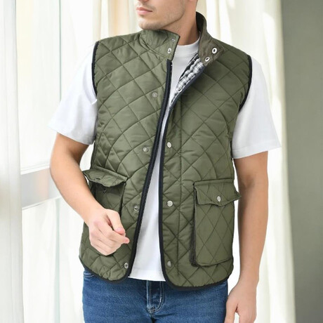 Diamond Quilted Vest // Khaki (XL)