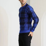 Crewneck Plaid Knit Sweater // Blue (2XL)