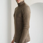 Turtleneck Plain Knit Sweater // Light Brown (S)