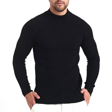 Crewneck Patterned Knit Sweater // Black (S)