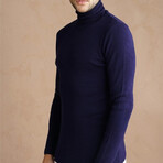 Turtleneck Plain Knit Sweater // Navy Blue (S)