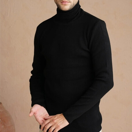 Turtleneck Plain Knit Sweater // Black (S)