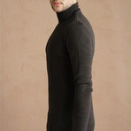 Turtleneck Plain Knit Sweater // Dark Brown (S)